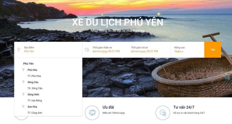 Thuê xe đưa đón sân bay Tuy Hòa thao tác trực tiếp trên website