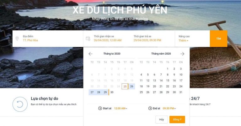 Thuê xe đưa đón sân bay Tuy Hòa thao tác trực tiếp trên website