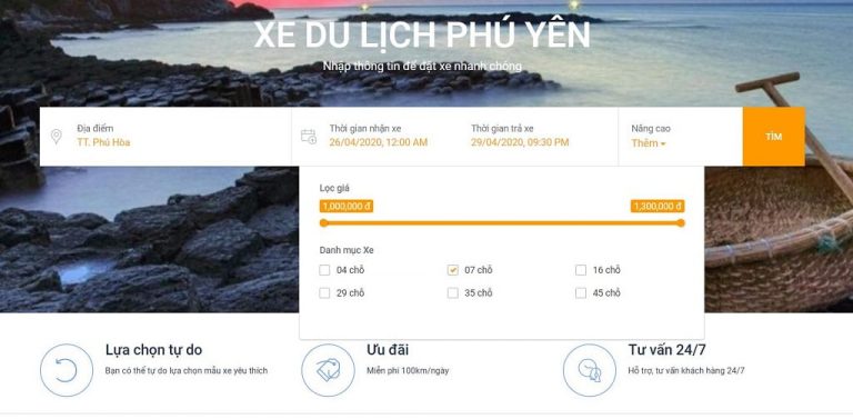 Thuê xe đưa đón sân bay Tuy Hòa thao tác trực tiếp trên website