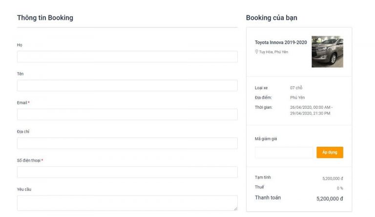 Thuê xe đưa đón sân bay Tuy Hòa thao tác trực tiếp trên website
